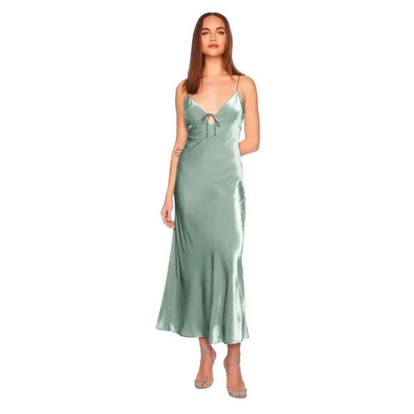 NWT Susana Monaco Celadon Velvet Silk Bias Cut Midi Dress - Picture 2 of 10